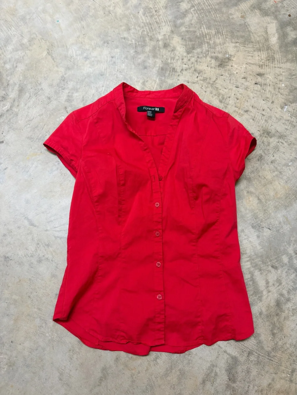 Forever 21 Red Short-Sleeve Button-Down Shirt